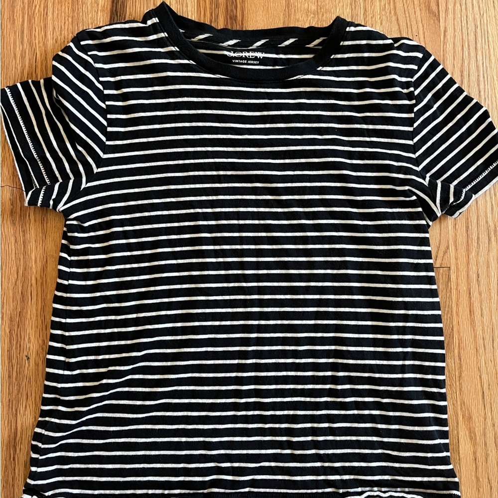J Crew Navy & White Striped Crewneck Tee